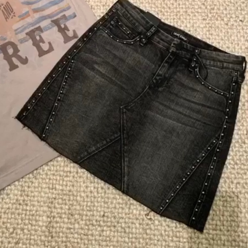 Black Studded Denim Skirt